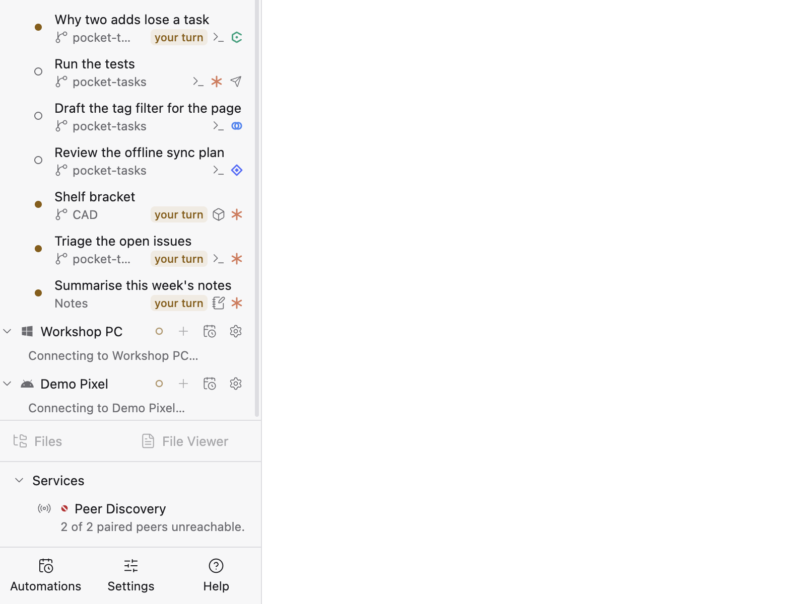 Paired machines in the sidebar